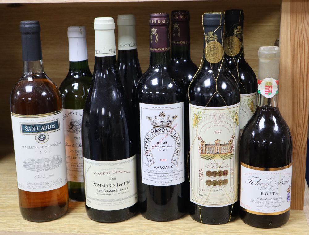 Ten bottles of assorted wines including two Pommard Le Cru etc